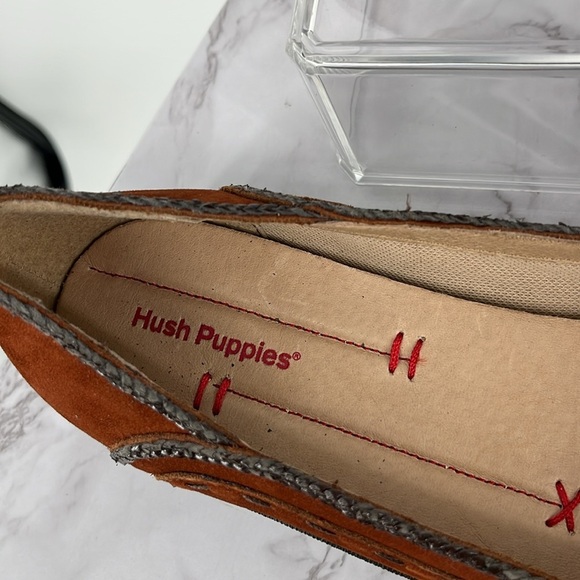 HUSH PUPPIES Leather Rusty Brown Ballet Style Slip On Flats Loafers Embroidered - Picture 2 of 8